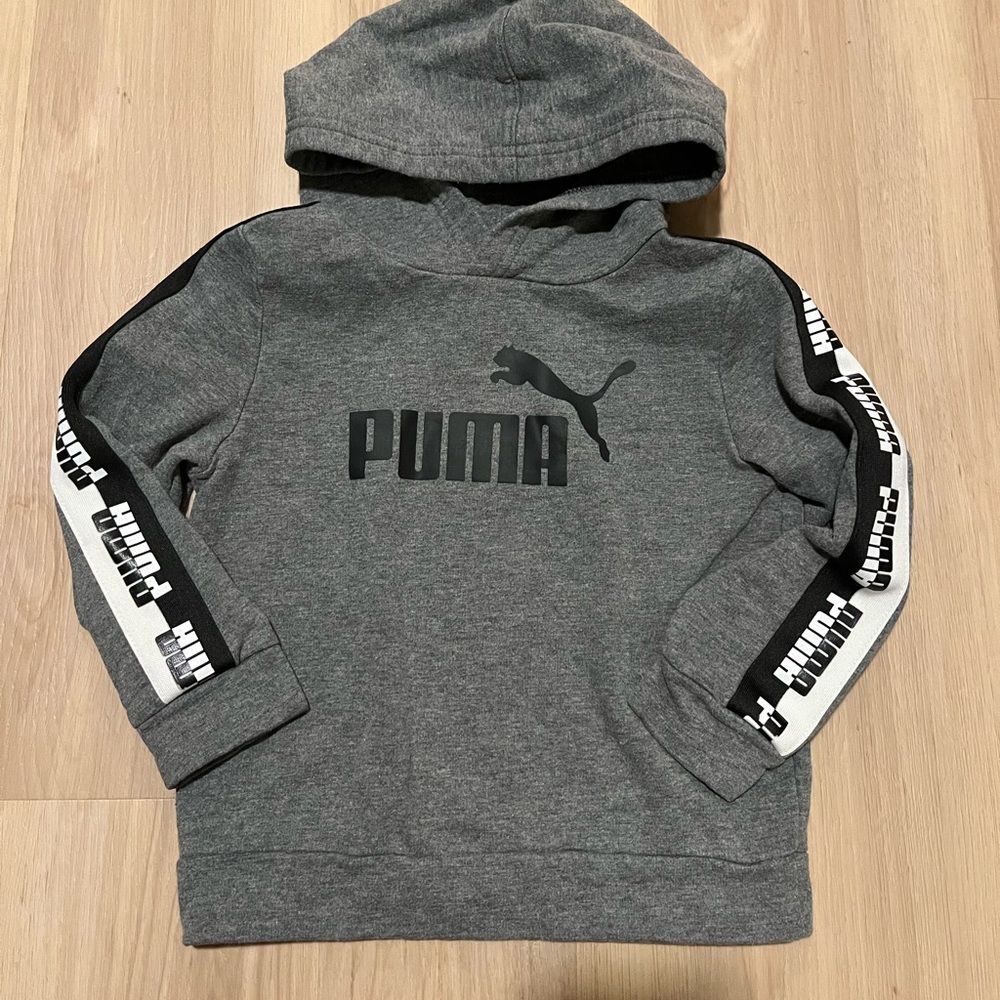 5 for $20 Puma Kids Grey & Black Hooded Sweatshirt with Logo Tape Sleeves